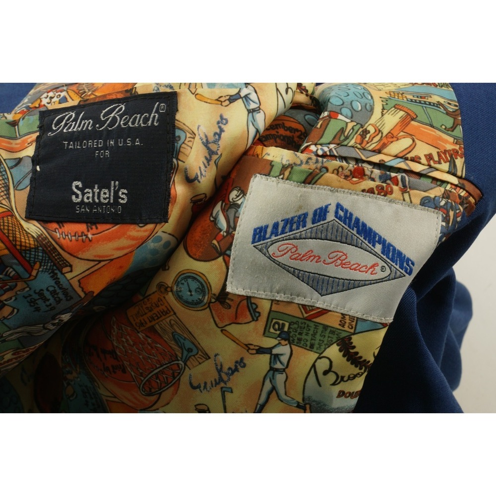 Vintage 70s 80s Palm Beach Blazer of Champions Stretch Blue Baseball Brass 44R - Picture 14 of 16